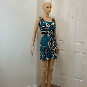 All That Jazz 5/6 Teal Black Fish Tropical Square Neck Sleeveless Mini Summer
